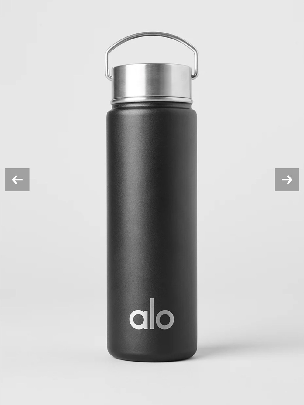 ALO Yoga Black Stainless Steel Water Bottle with Silver Cap 24oz